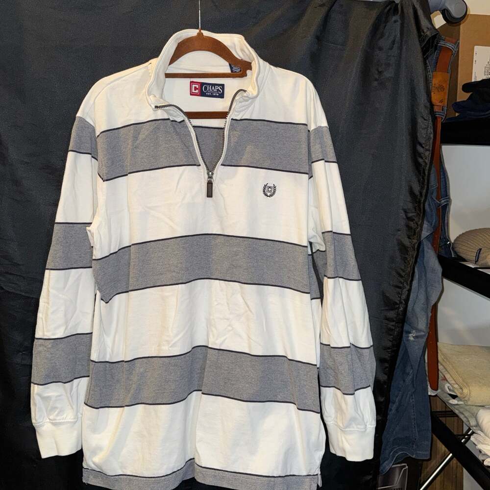 Chaps Long Sleeve Polo White Grey Shirt Ralph Lauren
